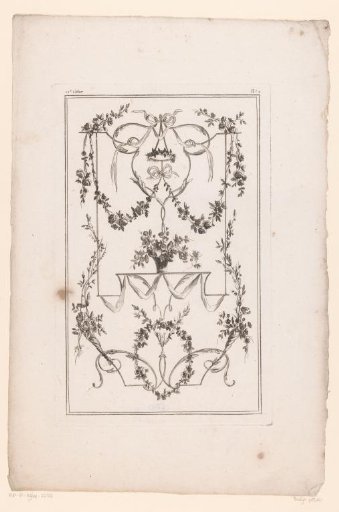 Panel with flower basket and ribbons