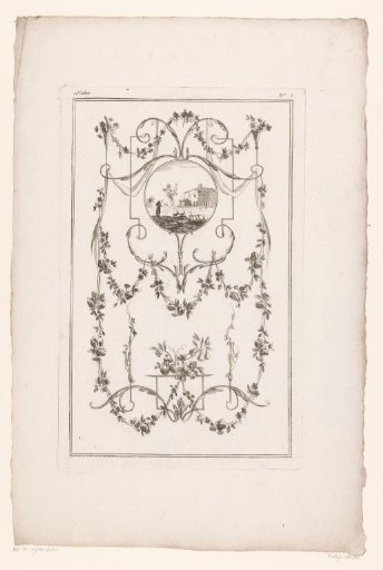 Panel with medallion featuring a man in a landscape