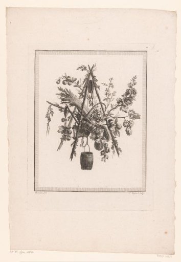 Trophy with pulley, flowers, and fruit