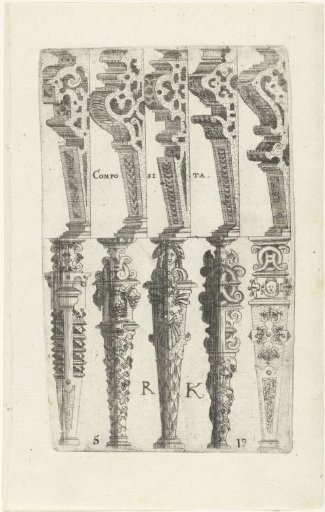 Ten consoles and balusters or term figures