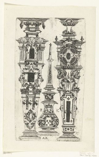 Two balusters or term figures and a pinnacle