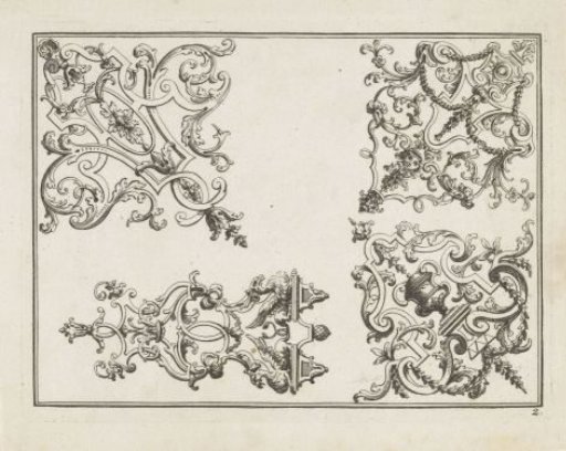 Four designs for silver mounts with floral motifs