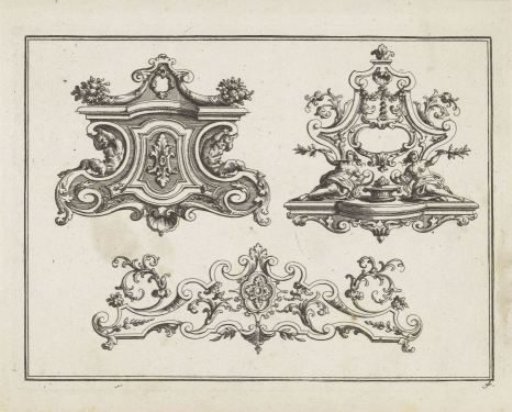 Three designs for silver mounts with satyrs and rocailles