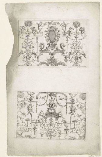 Grotesques with coats of arms and musical putti