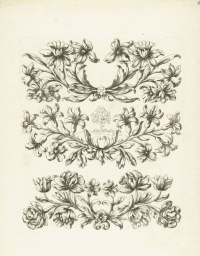 Three friezes of leaves and flowers