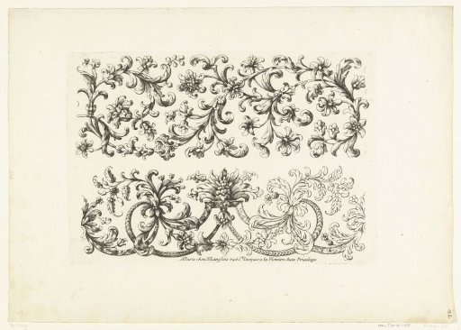 Two friezes with scrolls of strapwork, leaves and flowers