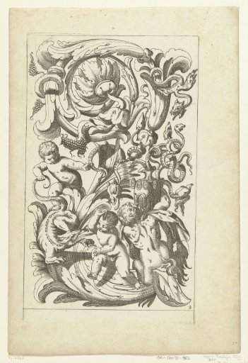 Leaf scroll with two children and a satyr child