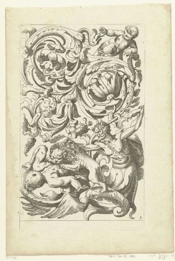 Satyr and man being bitten by a lion