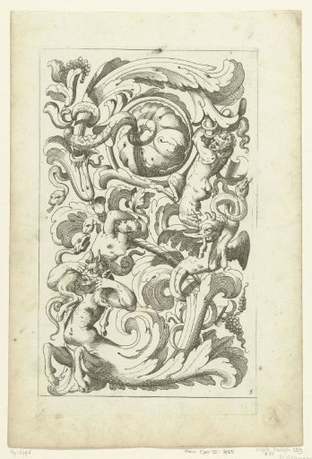 Satyr whose body flows into a leaf scroll