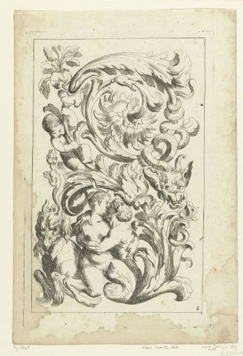 Triton and siren next to a beaked sea monster