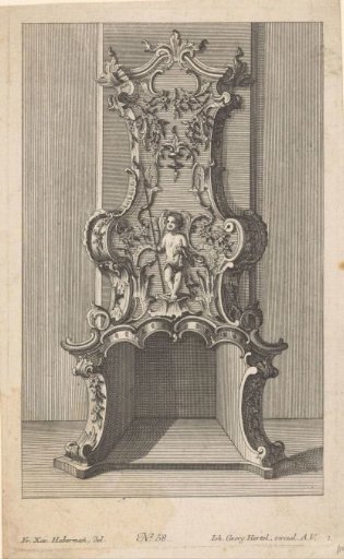 Fireplace with putto holding a lance