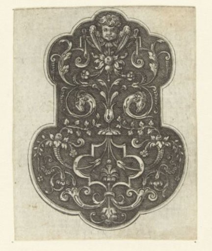 Leafy scrolls with a cherub at the top