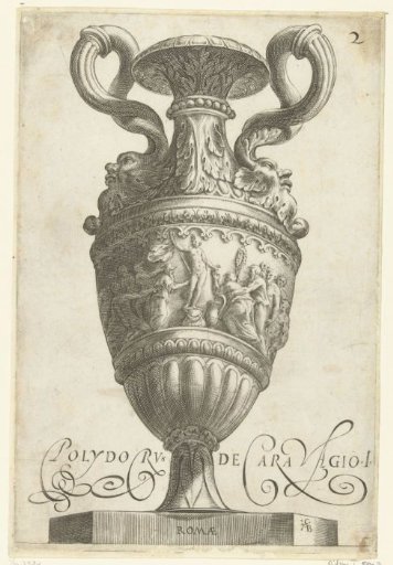 Vase with two twisted handles, beginning and ending in the same mask