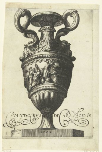 Vase with two twisted handles, beginning and ending in the same mask