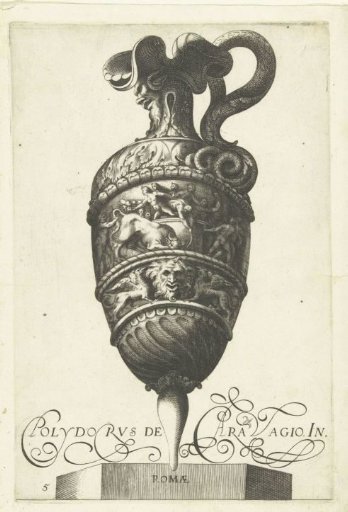 Jug whose spout rests on a mask