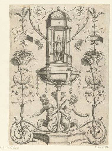 Two satyrs, each with one arm bound to the stem of a goblet