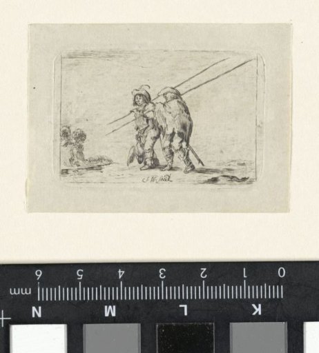 Two Men with Sticks Over Their Shoulders, Walking