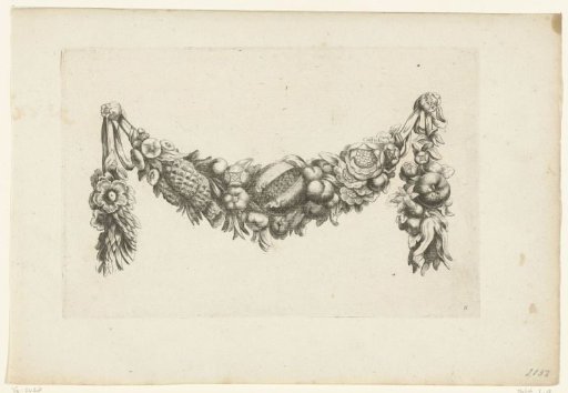 Festoon of Flowers and Fruit, with Three Pinecones on the Left
