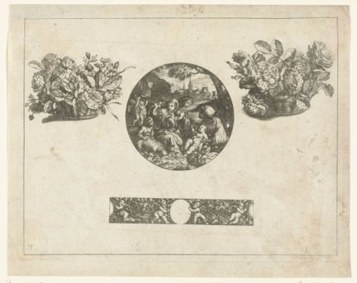 Clock case, two flower baskets and a strip