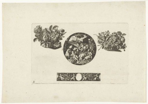 Clock case, two flower baskets and a strip