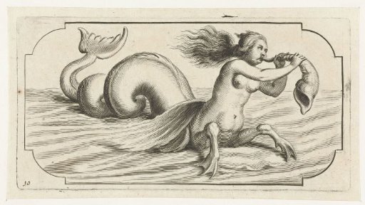 Female figure blowing on a shell