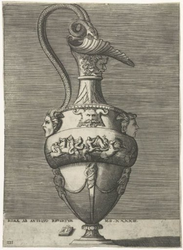 Can with an ear in the shape of two snakes side by side