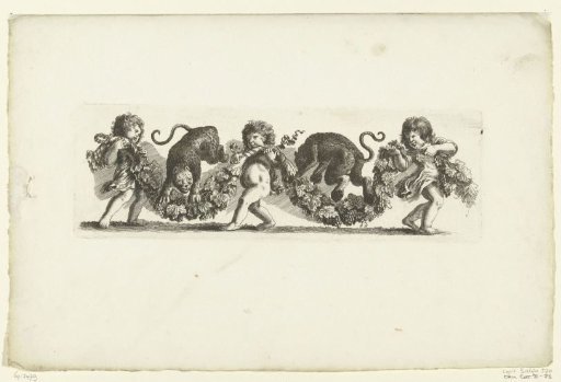 Frieze with three putti and two leopards