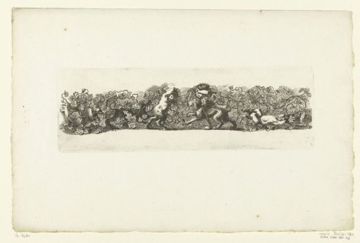 Frieze with four satyr children and two leopards between leafy scrolls