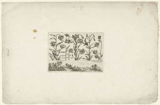 Row of flowers above a landscape