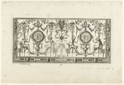 Modern grotesques with cherubs in leafy wreaths