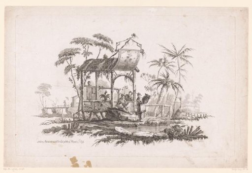 Figures with baskets on the shore