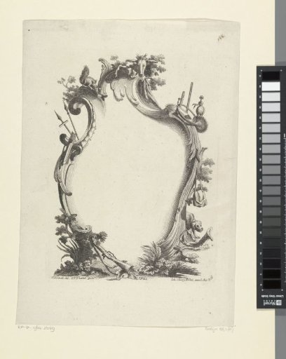 Cartouche with hunting-related objects