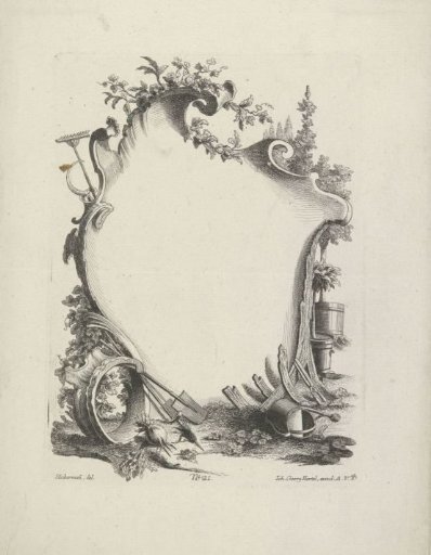 Cartouche with agricultural objects