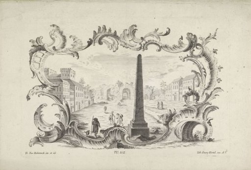 Ruins in a rocaille cartouche