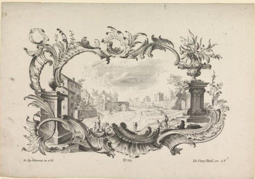 Ruins in a rocaille cartouche