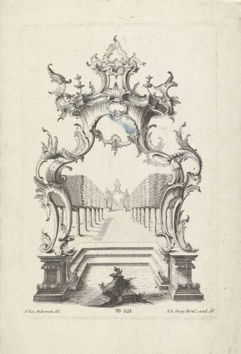 Tree-lined avenue in a rocaille frame