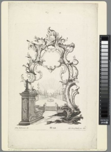Garden with a fountain in a rocaille frame