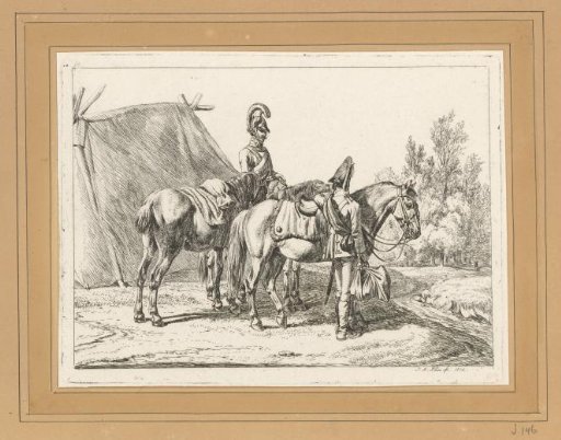 Two cuirassiers with three horses