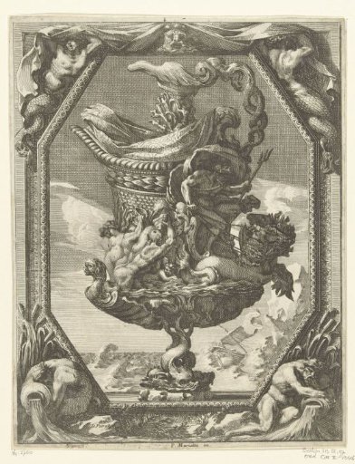 Decanter resting on three dolphins