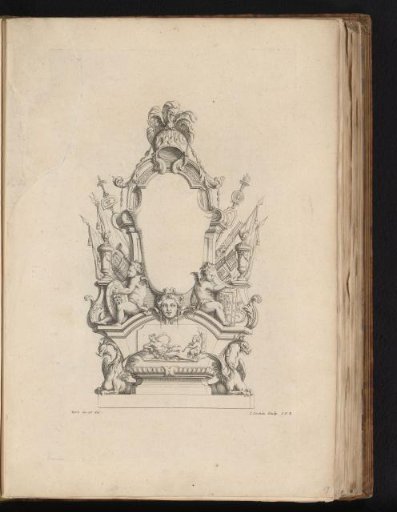 Cartouche with armorial trophies