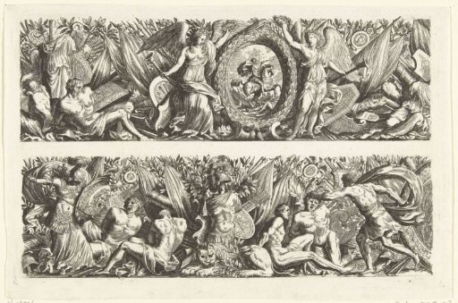 Two friezes with armorial trophies