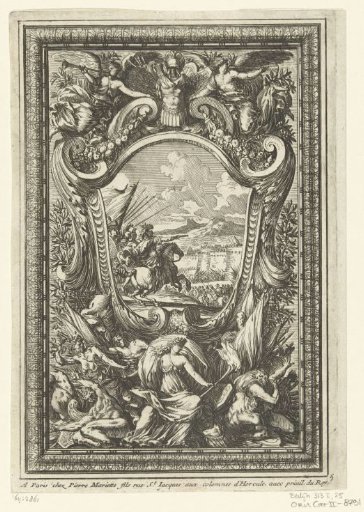 Panel with siege of a city in a cartouche
