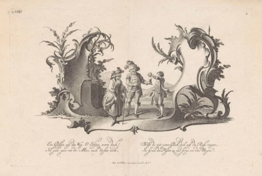 Cartouches with three figures