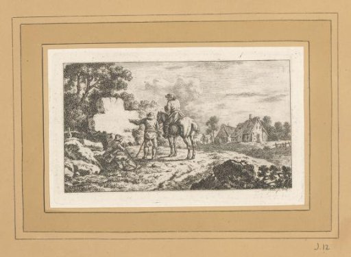 Landscape with figures by a stone cross