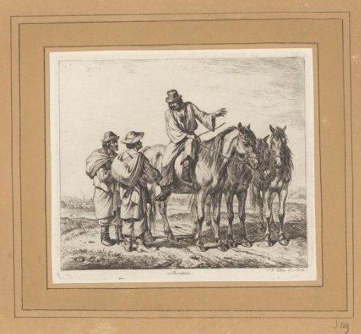 Three Horses and Three Peasants in a Field