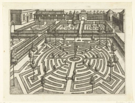 Garden with a Large Round Parterre and Four Smaller Beds