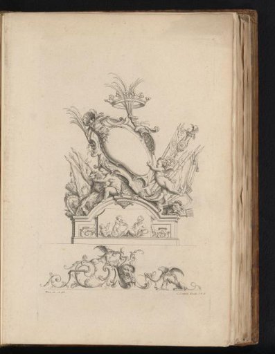 Cartouche with putti and armorial trophies