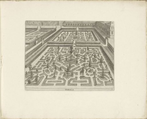 Garden with a Central Parterre with Trees and Shrubs