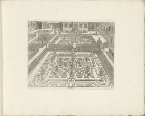 Garden with Two Parterres and the Facade of a House