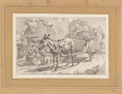 Donkey before a Pulling Cart at a Market